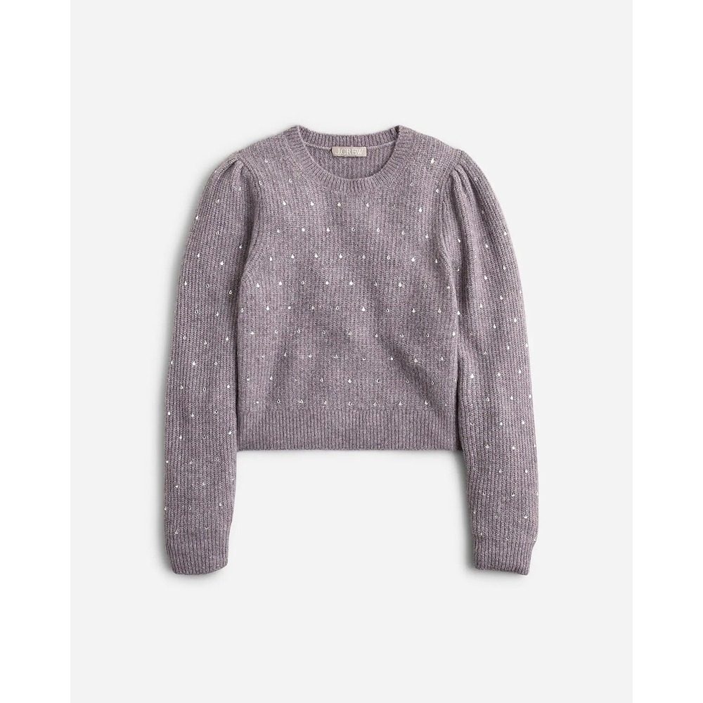 J Crew Puff Sleeve Rhinestone Sweater Supersoft Yarn Merino Wool Alpaca Blend